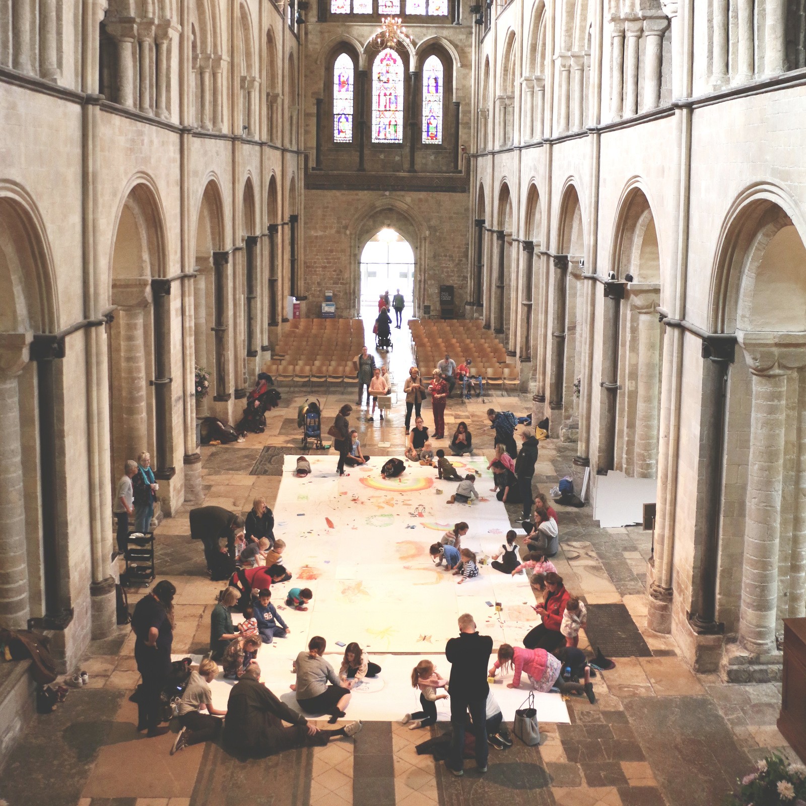 families colour in the Cathedral Nave